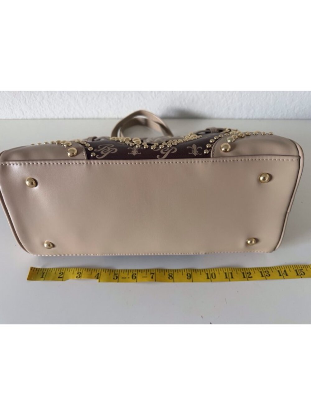 Baby Phat Croc Embossed Studded Cat Satchel Bowler Bag Brown Gold Y2K Viral NEW - Picture 3 of 13